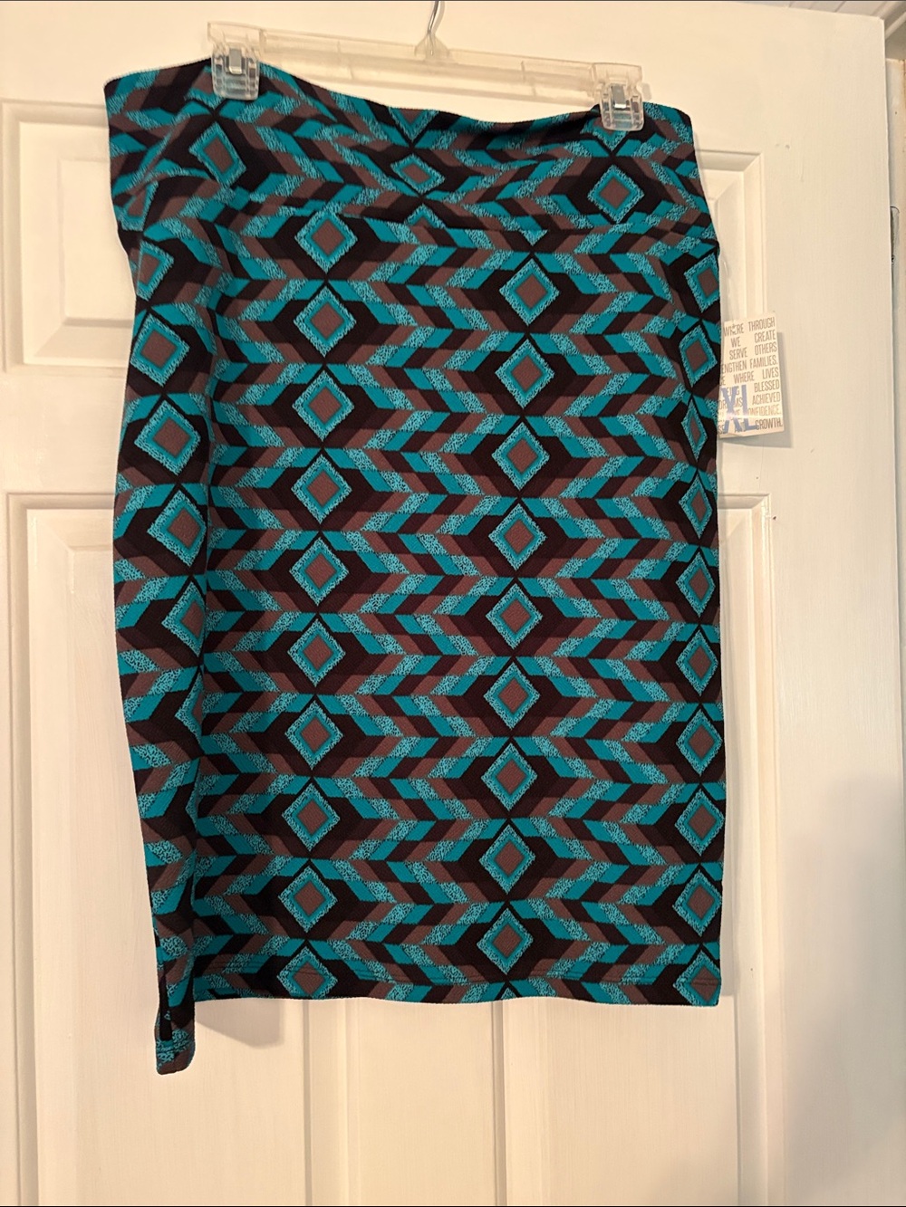 LuLaRoe Teal, Brown & Black Geometric Pencil Skirt. Cassie